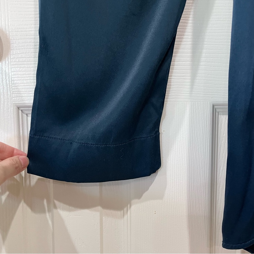 Anthropologie ett:twa Silky Satin Tie Waist Pants Tapered Ankle Blue Size US 8 - Picture 4 of 10